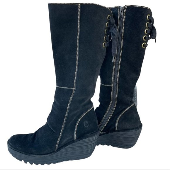 Fly London Shoes - FLY LONDON tall black suede Yust wedge boots